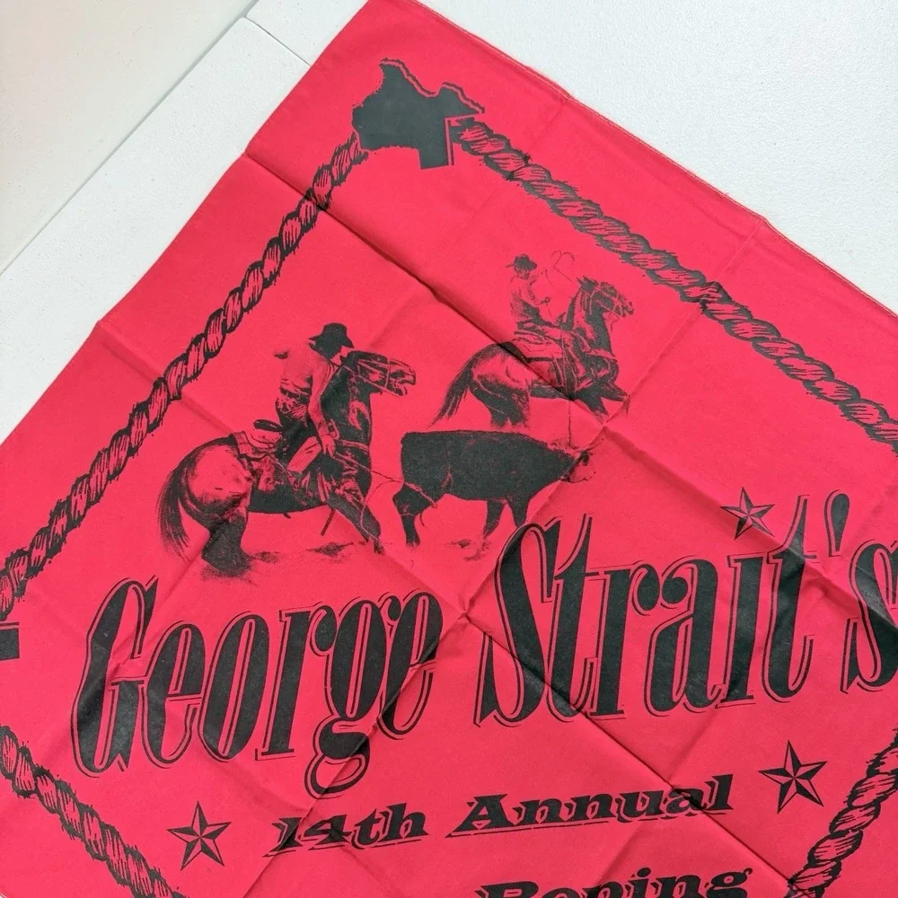 Vintage‎ George Strait Country Music 14th Team Roping Red Bandana Scarf 22